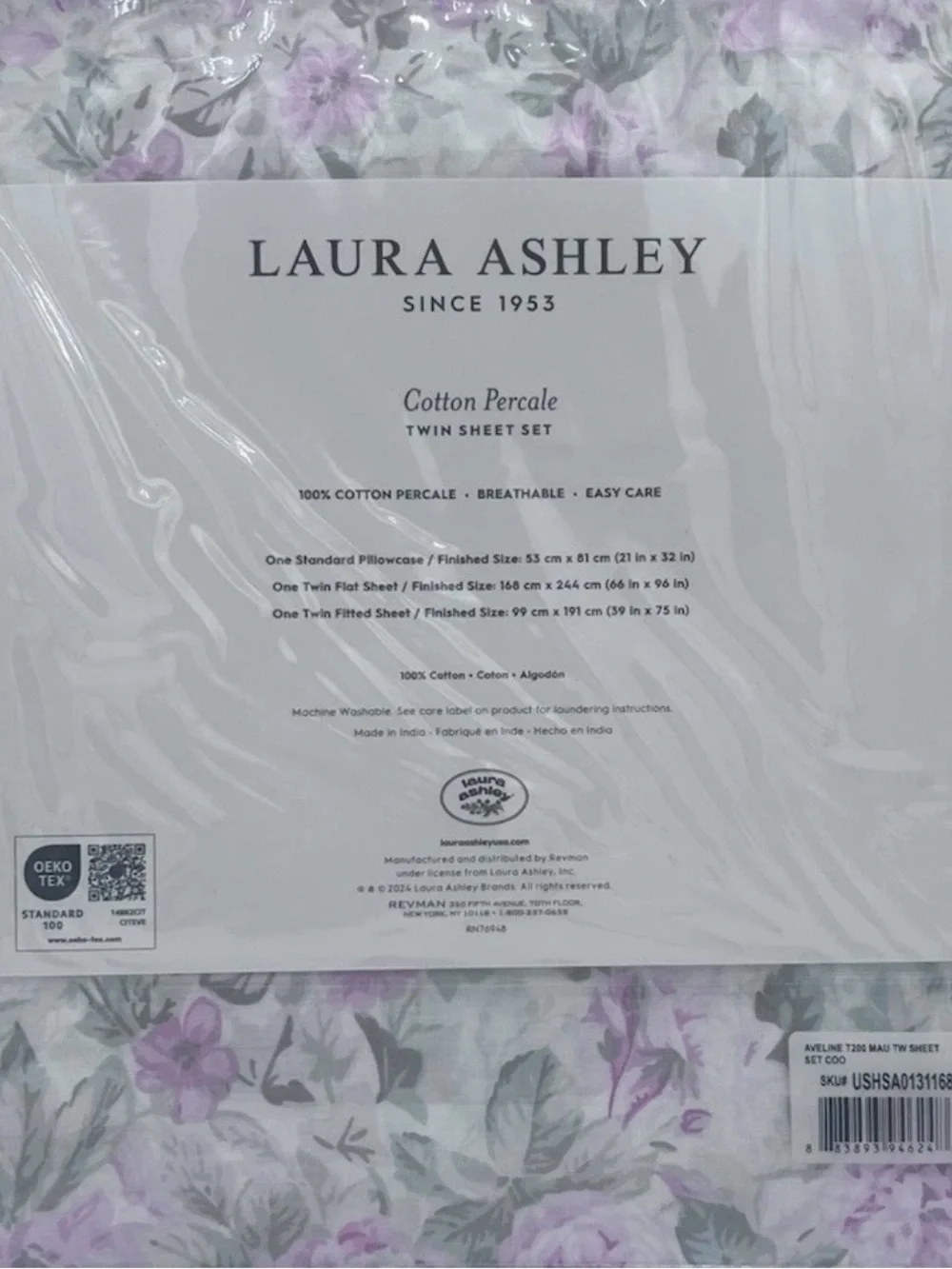 NEW Laura Ashley Twin Size AVELINE PINK FLORAL Sheet Set -  100% Cotton Percale